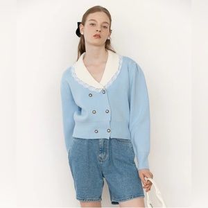 Rolarola lace collar baby blue cardigan